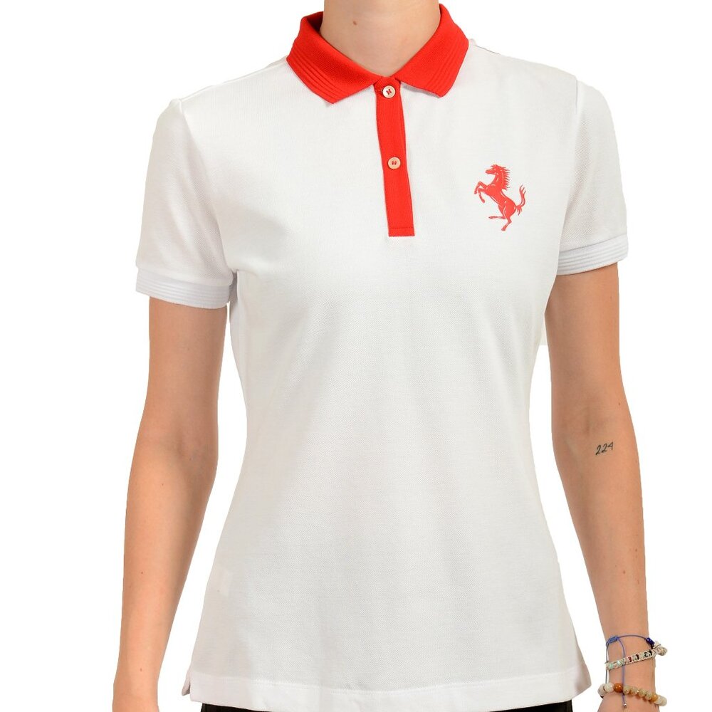 Ferrari Women's White and Red Short Sleeve Polo